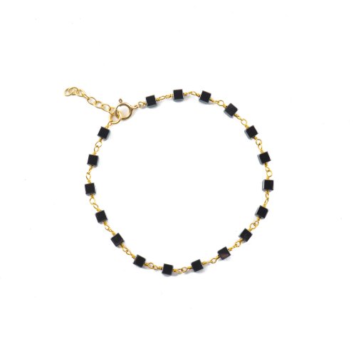 Rosary bracelet with yellow gold plated sterling silver chain. 